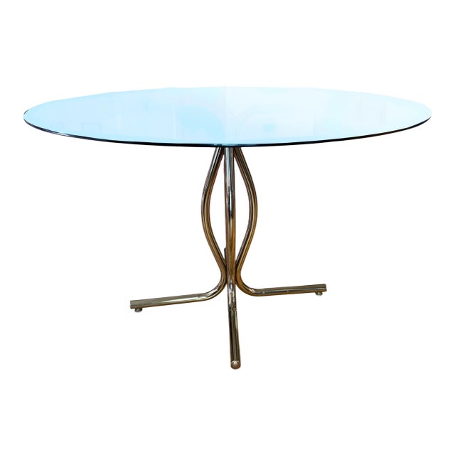 1970's Italian Crome Tube Table With Glass Top For Sale