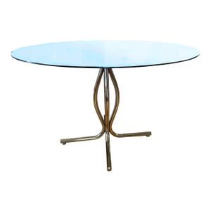 1970's Italian Crome Tube Table With Glass Top