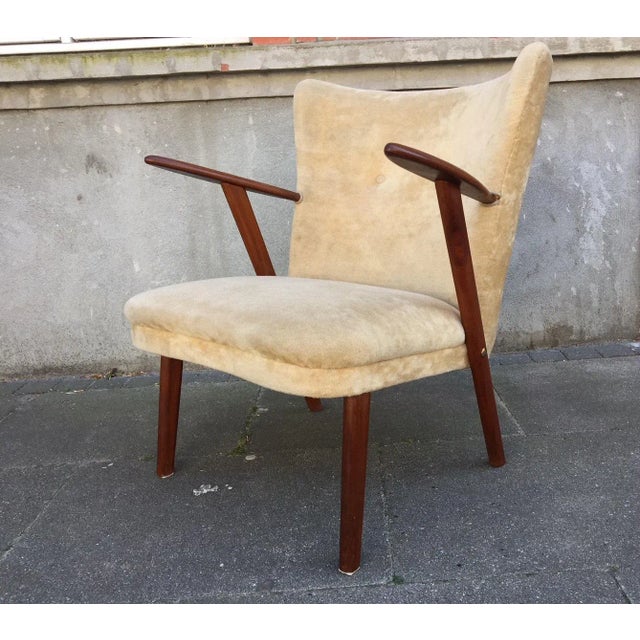 Velvet & Teak Armchair from Slagelse Møbelværk, 1950s For Sale - Image 10 of 10