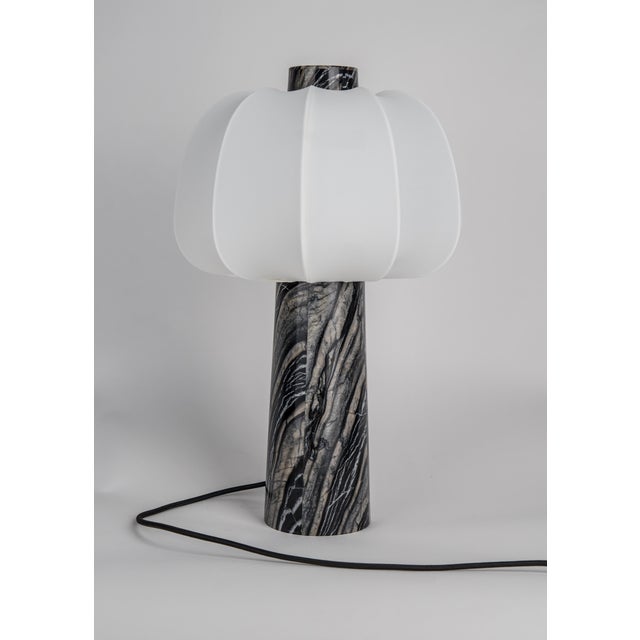 Contemporary Grenadilla Black Marble and Fabric Table Lamp by ZAVADKSI, 2020 For Sale - Image 3 of 5