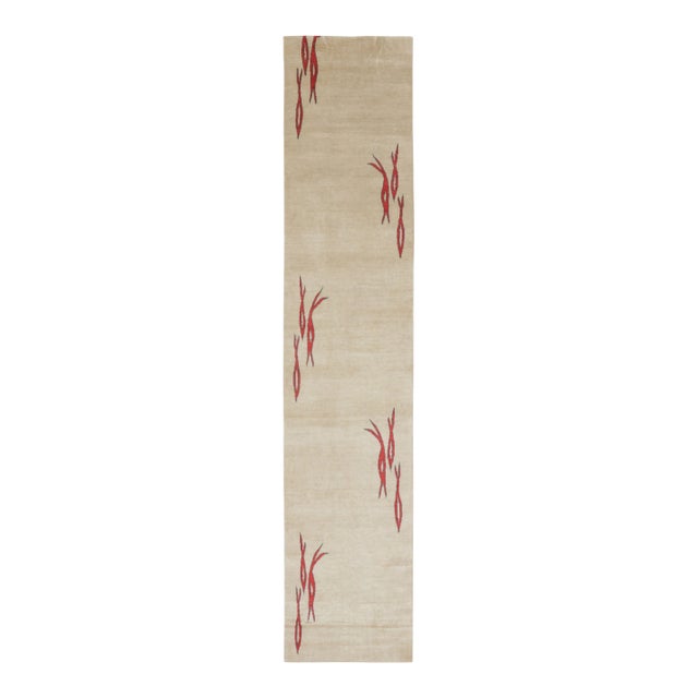 Contemporary Art Deco Style Pictorial Fish Wool Runner by Rug & Kilim, India For Sale