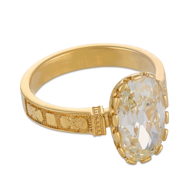 Mid 20th Century Gia 3.04 Carat Old Mine Cut Diamond 18k Yellow Gold Engagement Ring, Size 6 For Sale - Image 4 of 6