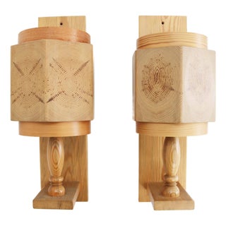 Vintage Wall Lights in Pine by Leif Wikner, Sweden, 1970s, Set of 2 For Sale