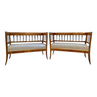 Antique Swedish Burled Birchwood Biedermeier Benches - Pair For Sale