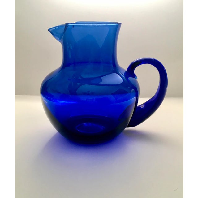 Libbey Glass Co. Libbey Blue Glass Drinks Service- 1 Pitcher & Six Lowball Glasses For Sale - Image 4 of 10