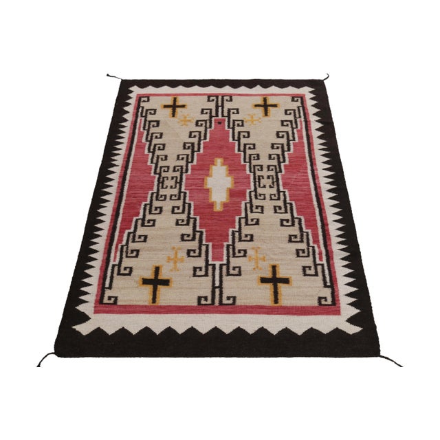 Tribal Modern Navajo Tribal Kilim Rug in Red, Beige-Brown, Off-White Geometric Pattern For Sale - Image 3 of 5
