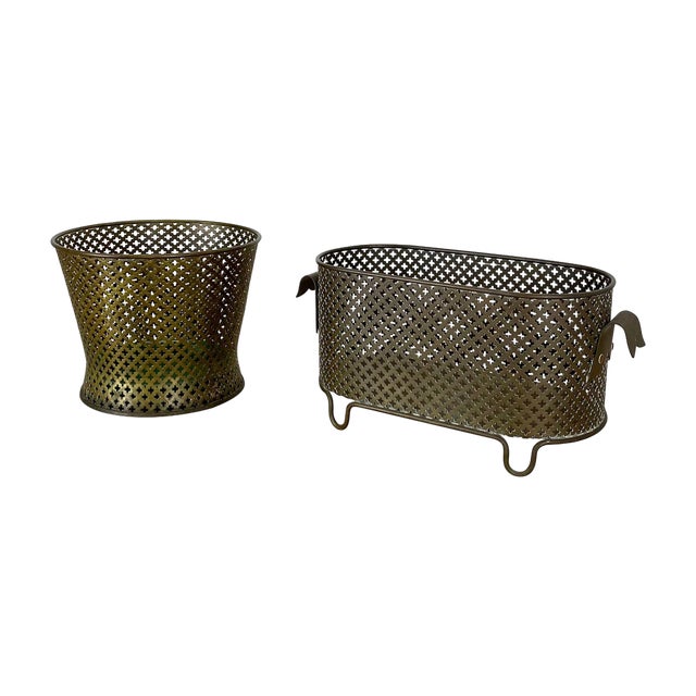 Brass Flower Pot Plant Stands by Mathieu Matego, France, 1950s, Set of 2 For Sale