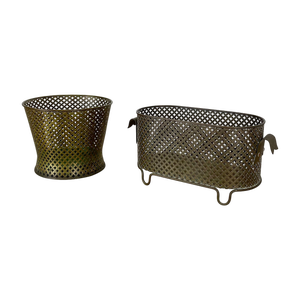 Brass Flower Pot Plant Stands by Mathieu Matego, France, 1950s, Set of 2