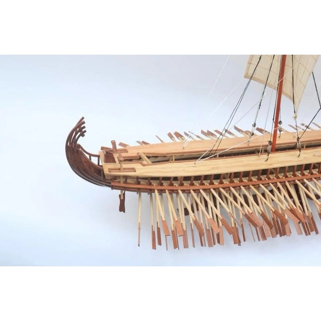 Handcrafted Ancient Greek Trireme Ship Model – Museum-Quality Wooden Galley for Historical Decor For Sale - Image 6 of 14