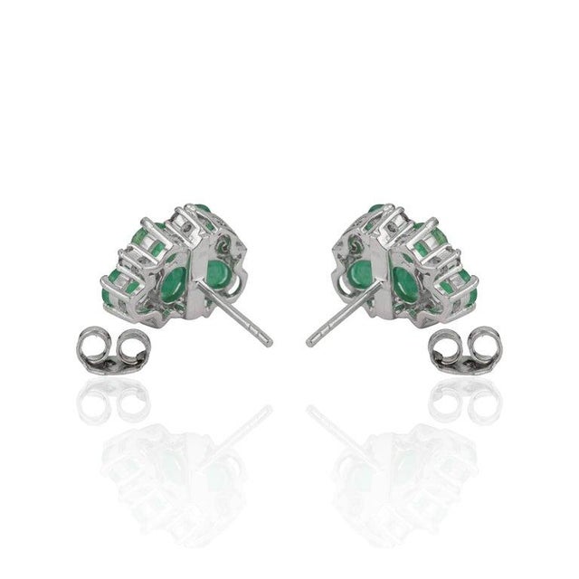 Metal Vintage Inspired Emerald & Diamond Cluster Stud Earrings in 925 Silver, a Pair For Sale - Image 7 of 14