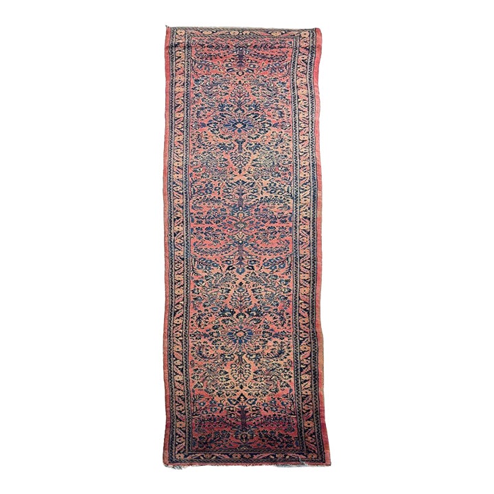 1930s Plush Flourishing Painted Sarouk Runner Botanical Garden Rug 2.10 ...