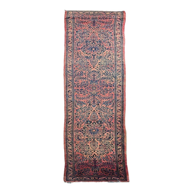 1930s Plush Flourishing Painted Sarouk Runner Botanical Garden Rug 2.10 x 12 For Sale