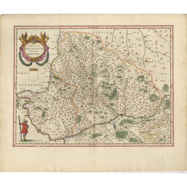 Antique Map Beauvais, Picardy France – Blaeu Hand Colored c.1642 : A richly detailed and highly decorative 17th-century...
