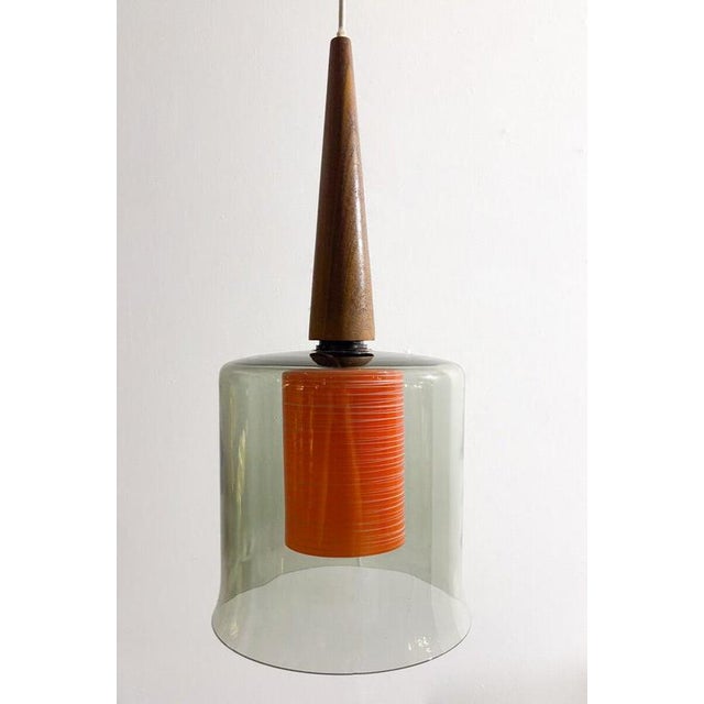 Scandinavian Pendant in Glass and Teak, 1960s For Sale - Image 3 of 5