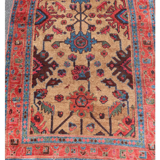 Textile Antique Persian Hamadan Long Runner With Geometric Motifs in Light Camel Field For Sale - Image 7 of 13