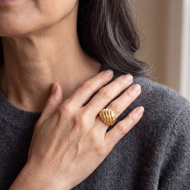 Metal Henry Dunay 18k Gold Hammered Swirl Sculptural Dome Ring, Circa 1980's, Size 5.25 For Sale - Image 7 of 7