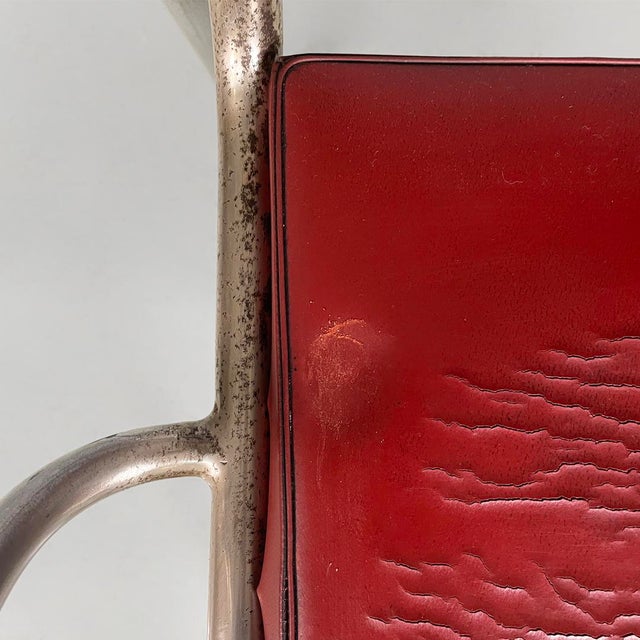 Italian Art Deco Metal and Red Faux Leather Chairs, 1930s, Set of 4 For Sale - Image 17 of 18