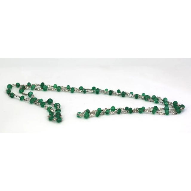 Metal Diamond & Emerald Bead Necklace For Sale - Image 7 of 8