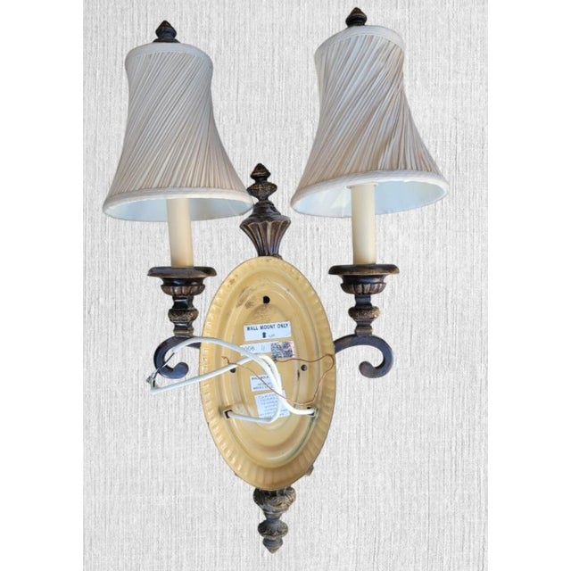 French Vintage Iron 2 Arm French Style Wall Sconce Lamp For Sale - Image 3 of 6