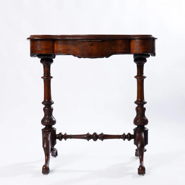 Wood 19th Century English Burr Walnut Sewing Table For Sale - Image 7 of 10
