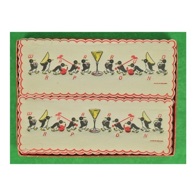 Boxed Set of 16 Wrap-Arounds Penguin Cocktail Made in England Napkins, Late 20th Century For Sale