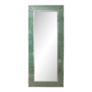 Custom Oversized Rectangular Green Greek Key Mirror For Sale