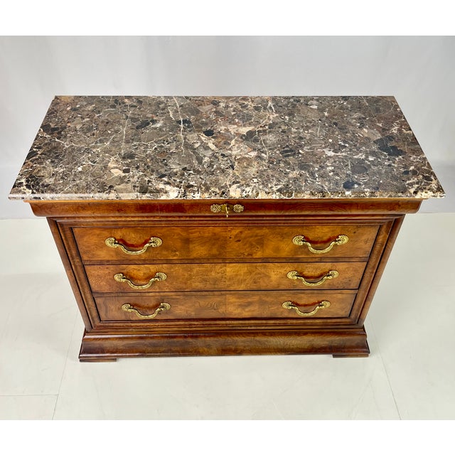 Henredon Late 20th Century Henredon "Charles X" French Neoclassical Burl & Marble Top Commode Chest For Sale - Image 4 of 13