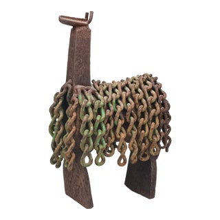 Vintage Brutalist Metal Llama Sculpture | Signed Robert Cumpston | Late 20th Century For Sale