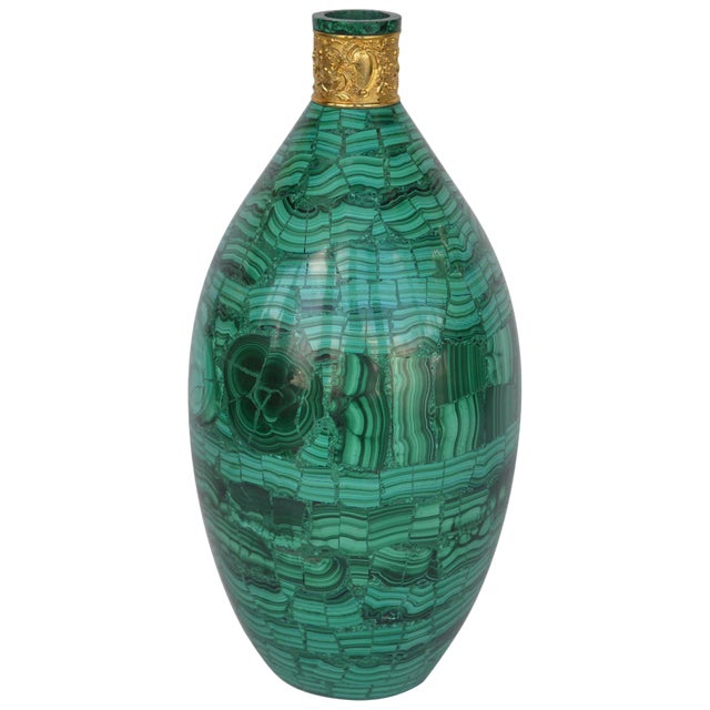 Malachite Vase With Bronze Accent For Sale