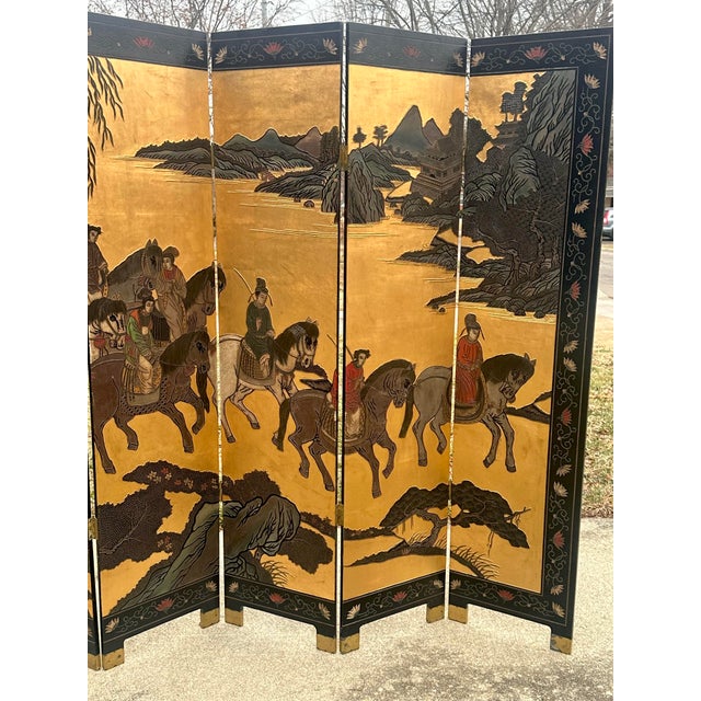 Maitland - Smith 1970s Chinese Export Six Panel Coromandel Screen With Gold Leaf For Sale - Image 4 of 16
