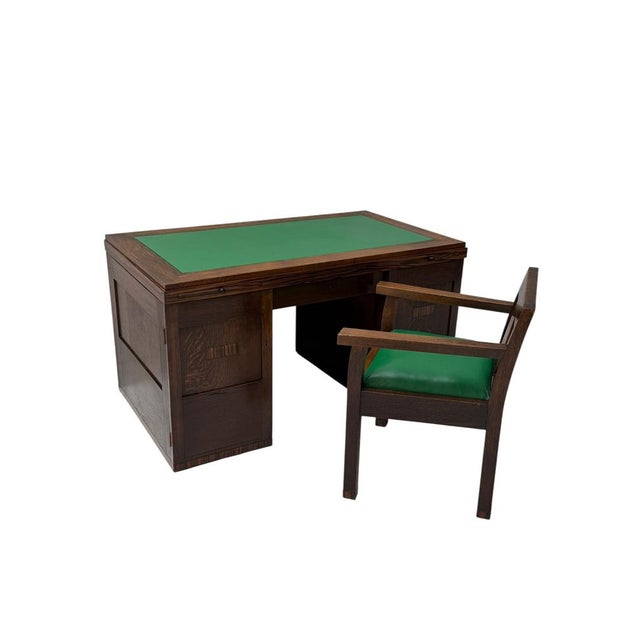 Art Deco Modernist Desk and Armchair in Oak, 1920s, Set of 2 For Sale - Image 4 of 18