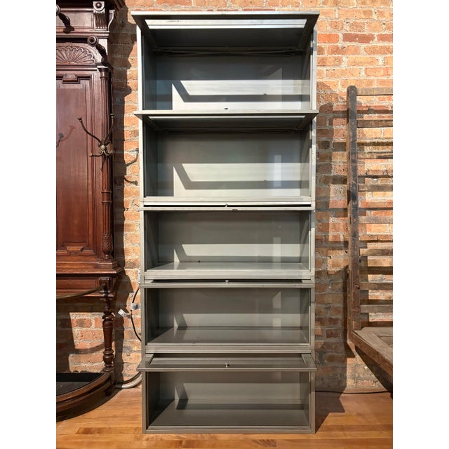Early 20th Century Vintage 5-Section Industrial Steel Bookcase For Sale - Image 5 of 12