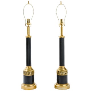 Greek Key Brass Column Table Lamps For Sale