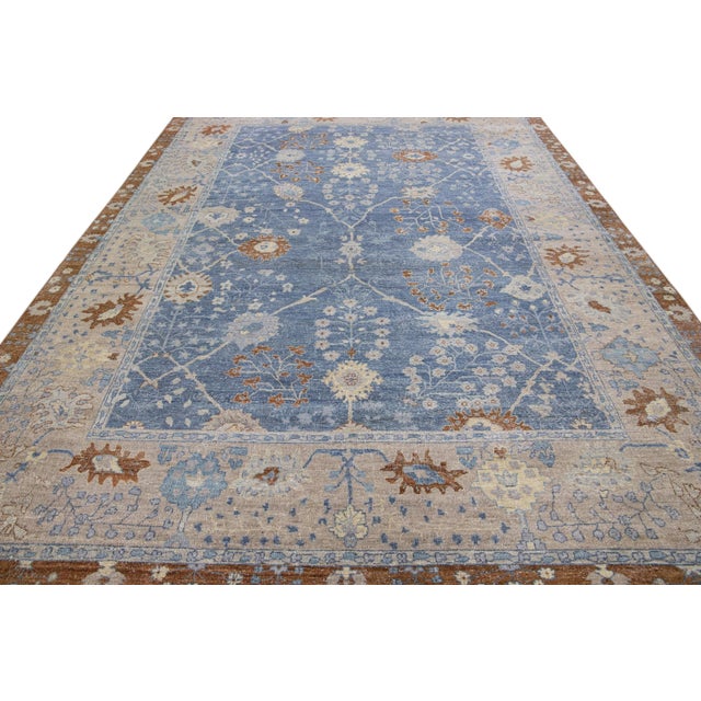 Modern Blue Apadana's Artisan Collection Handmade Allover Designed Wool Rug For Sale - Image 3 of 11
