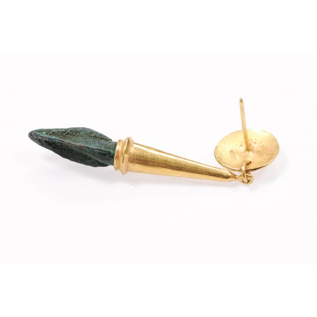 Verdigris Ancient Roman Arrowhead Earrings W/ 21k For Sale - Image 8 of 11