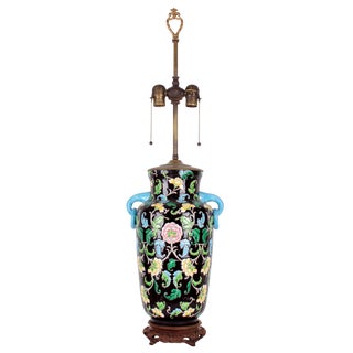 1900s Asian Antique Famille Noir Table Lamp For Sale