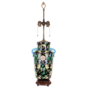1900s Asian Antique Famille Noir Table Lamp