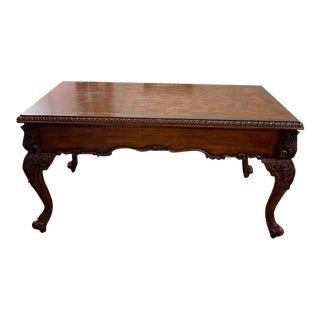 Gorgeous Hooker Furniture Hand Carved Burl Walnut Writing Desk With Ornately Carved Legs For Sale