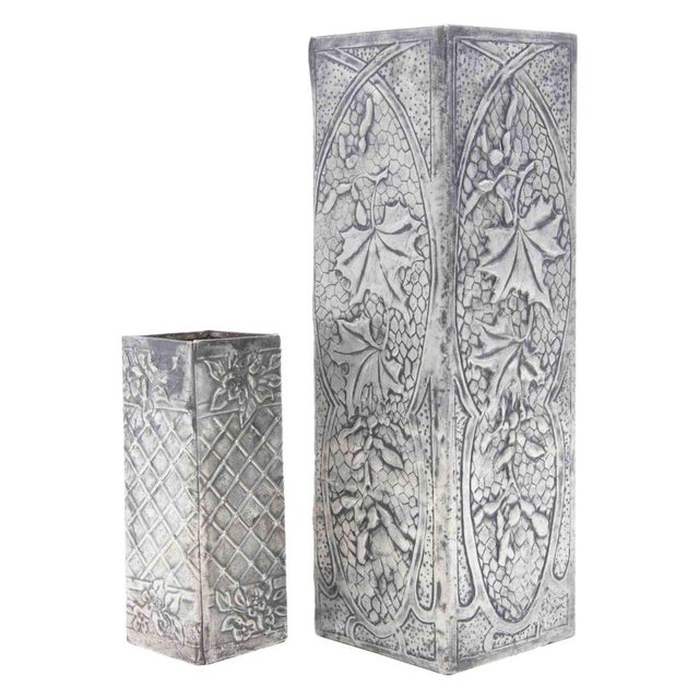 Art Nouveau Pewter Vases, Italy, Set of 2 For Sale - Image 6 of 6