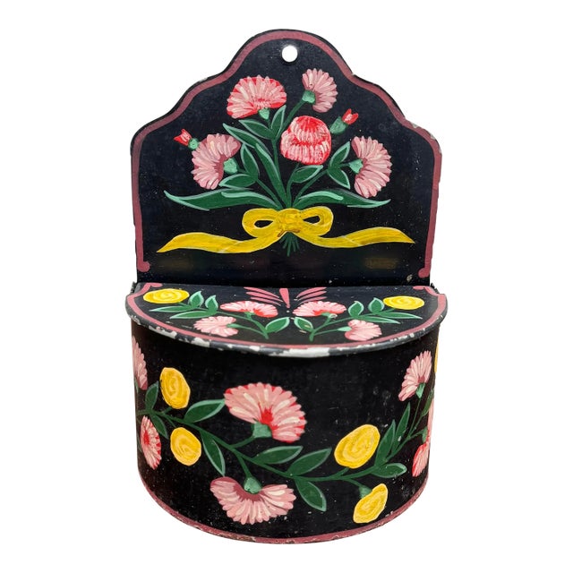 Vintage Wall-Mounted Tole Painted Metal Pocket For Sale