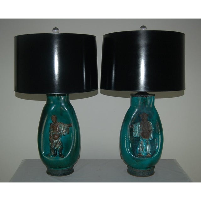 Mid-Century Modern Fantoni Ceramic Chinese Scholar Lamps For Sale - Image 3 of 11