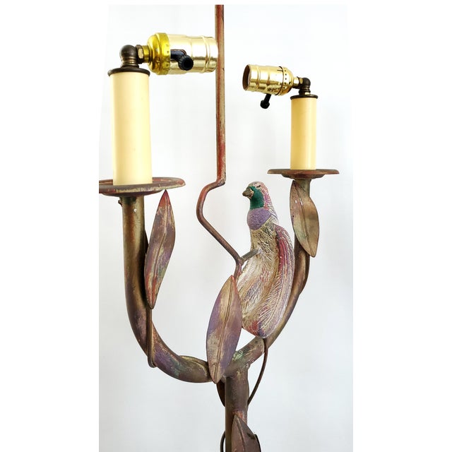 Large Lamps Rustic Plaster Parrots & Shades Pair For Sale - Image 11 of 13