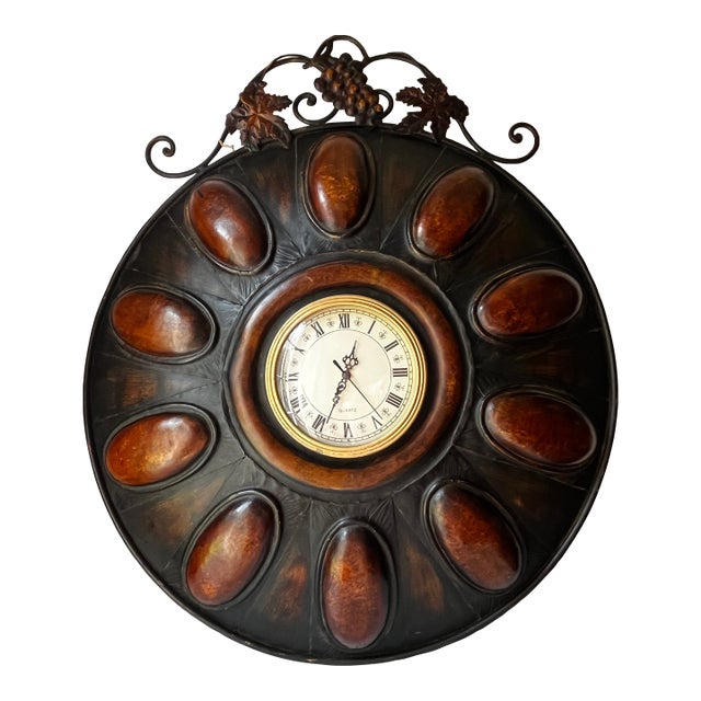 Metal Wall Clock Grapes Designe Vintage Large Round For Sale
