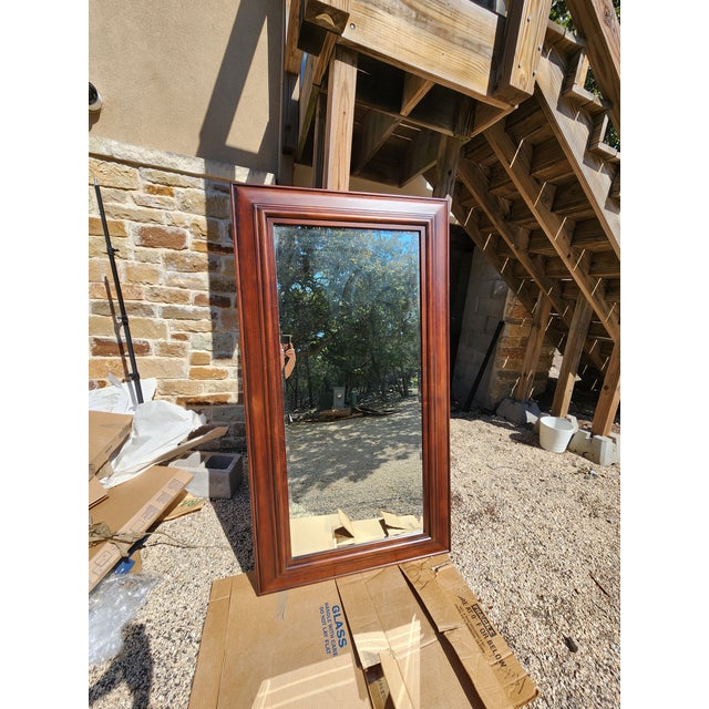 Large Brown Wood Frame Mirror For Sale - Image 11 of 11