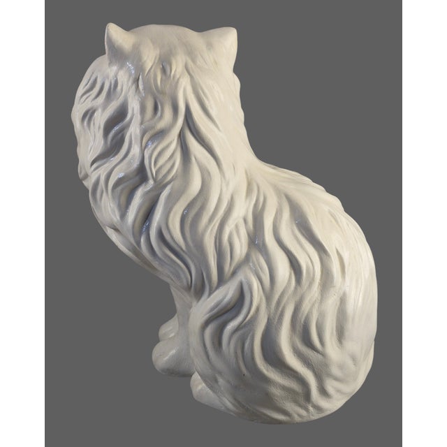 Mid 20th Century Vintage Ceramic Life Size White Green Eyes Cat Figurine 14'' High For Sale - Image 5 of 10