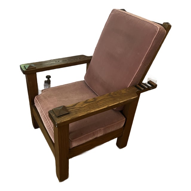 Morris Style Velvet Upholstered Oak Chair With Ladder Back Which Reclines For Sale