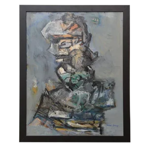 Vintage Abstract Jim Dine Style "Torso" Painting Framed Signed Blues, Grays, Green, Orange, Black
