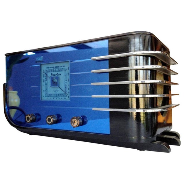 Art Deco 1936 Sparton Model 557 "Sled" Cobalt Glass Deco Radio by Walter Dorwin Teague For Sale - Image 3 of 8
