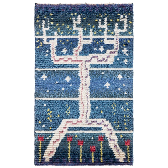 Doris Leslie Blau Mid-20th Century Swedish Navy, Red Handmade Pile Rug For Sale