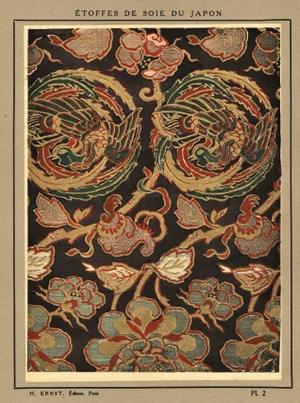 1924 Japanese Silk Textile Design Lithograph